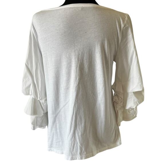 Hallhuber Women's 100% Cotton Causal Bubble Sleeve White Top Size Large - Picture 2 of 8